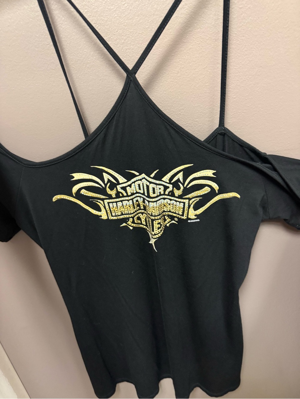 Harley-Davidson Black Women's Cold-Shoulder Tank with Gold Logo